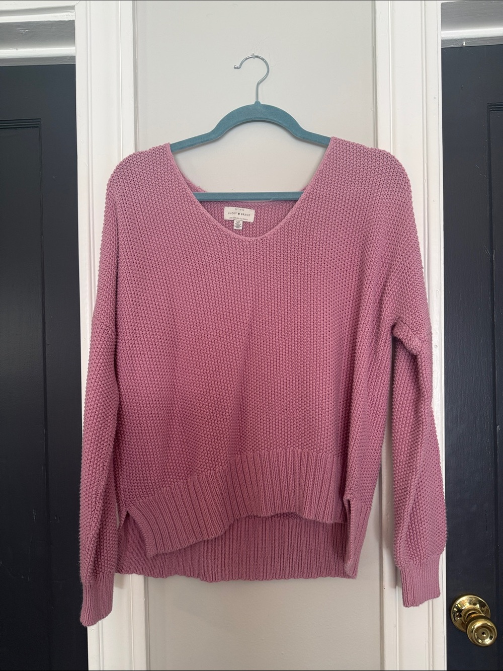 Lucky Brand Dusty Rose Scoop Neck Textured Knit Sweater